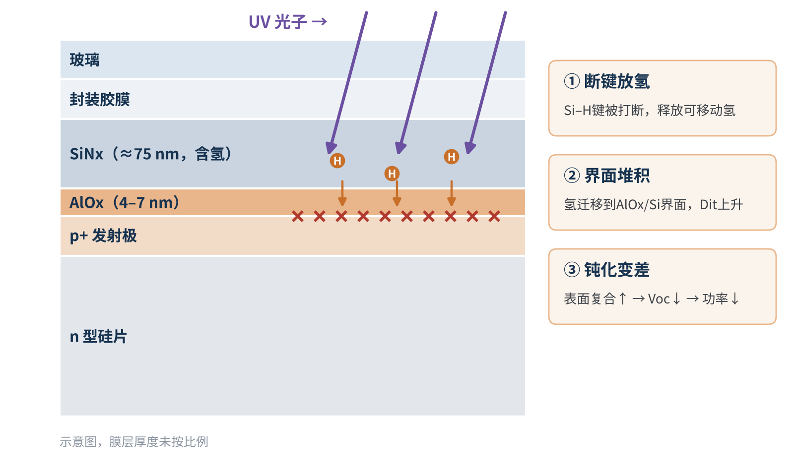 图2　TOPCon正面钝化叠层的UVID机理示意